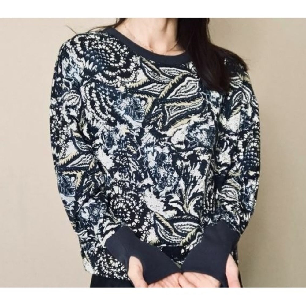 Joie Women Blue White Graphic Floral Cotton Sweatshirt Sweater 124891 Sz S